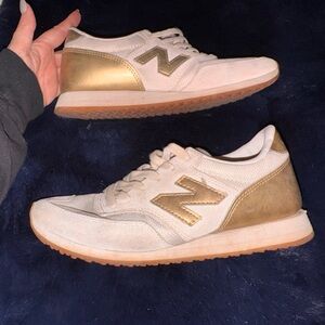 New Balance x J Crew White and Gold Sneakers